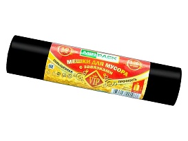 Мешки для мусора 120 л, с завязками, черные, в рулоне 10 шт., ПНД, 15 мкм, 800х750 мм, VIP, Z12010black в Петропавловск-Камчатском