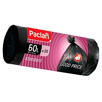 Мешки для мусора 60 л, черные, в рулоне 20 шт., ПНД, 7,4 мкм, 720х600 мм, PACLAN, 600820 в Петропавловск-Камчатском