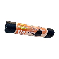 Мешки для мусора 120 л, с завязками, черные, в рулоне 10 шт., ПНД, 16 мкм, 1100х700 мм, Крепак, 4607075710320 в Петропавловск-Камчатском