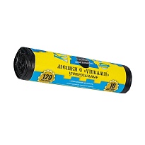 Мешки для мусора 120 л, с ушками, черные, в рулоне 10 шт., ПНД, 13 мкм, 1050х680 мм, Крепакоф, 4607075710436 в Петропавловск-Камчатском
