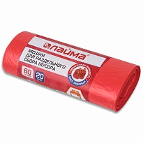 Мешки для мусора 60 л, красный, в рулоне 20 шт., ПНД, 10 мкм, 680х580 мм, LAIMA, 606702 в Петропавловск-Камчатском