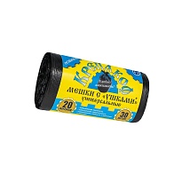 Мешки для мусора 20 л, с ушками, черные, в рулоне 30 шт., ПНД, 10 мкм, 550х440 мм, Крепакоф, 4607075710405 в Петропавловск-Камчатском