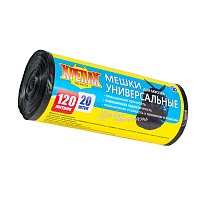 Мешки для мусора 120 л, черные, в рулоне 20 шт., ПНД, 15 мкм, 1100х700 мм, Крепак, 4607075710207 в Петропавловск-Камчатском