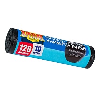 Мешки для мусора 120 л, с ушками, черные, в рулоне 10 шт., ПНД, 15 мкм, 1100х700 мм, Крепак, 4607075710474 в Петропавловск-Камчатском