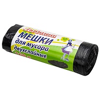 Мешки для мусора 160 л, черные, в рулоне 10 шт., ПВД, 23 мкм, 1200х900 мм, Любаша, 607681 в Петропавловск-Камчатском