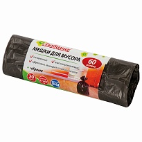 Мешки для мусора 60 л, черные, в рулоне 20 шт., ПНД, 5 мкм, 650х570 мм, Любаша, 605331 в Петропавловск-Камчатском