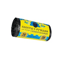 Мешки для мусора 20 л, с ручками, черные, в рулоне 30 шт., ПНД, 10 мкм, 550х440 мм, Крепакоф, 4607075710658 в Петропавловск-Камчатском