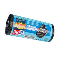 Мешки для мусора 30 л, с ушками, черные, в рулоне 30 шт., ПНД, 9 мкм, 600х500 мм, Крепак, 4607075710450 в Петропавловск-Камчатском