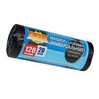 Мешки для мусора 120 л, с ушками, черные, в рулоне 20 шт., ПНД, 15 мкм, 1100х700 мм, Крепак, 4607075710368 в Петропавловск-Камчатском