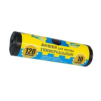 Мешки для мусора 120 л, с ушками, черные, в рулоне 10 шт., ПНД, 13 мкм, 1050х680 мм, Крепакоф, 4607075710252 в Петропавловск-Камчатском