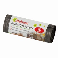 Мешки для мусора 30 л, черные, в рулоне 20 шт., ПНД, 5 мкм, 550х470 мм, Любаша эконом, 605329 в Петропавловск-Камчатском