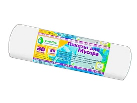 Мешки для мусора 30 л, белые, в рулоне 20 шт., ПНД, 7 мкм, 600х500 мм, MIRPACK Classik, 302042 в Петропавловск-Камчатском