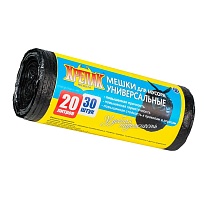Мешки для мусора 20 л, черные, в рулоне 30 шт., ПНД, 10 мкм, 550х440 мм, Крепак, 4607075710092 в Петропавловск-Камчатском