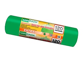 Мешки для мусора 120 л, зеленые, в рулоне 10 шт., ПНД, 14 мкм, 1100х700 мм, EXTRA, ex1201804 в Петропавловск-Камчатском