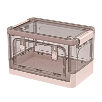 Ящик пластиковый складной прозрачный коричневый, дно розовое, 360х235х230 мм, с колесиками в Петропавловск-Камчатском